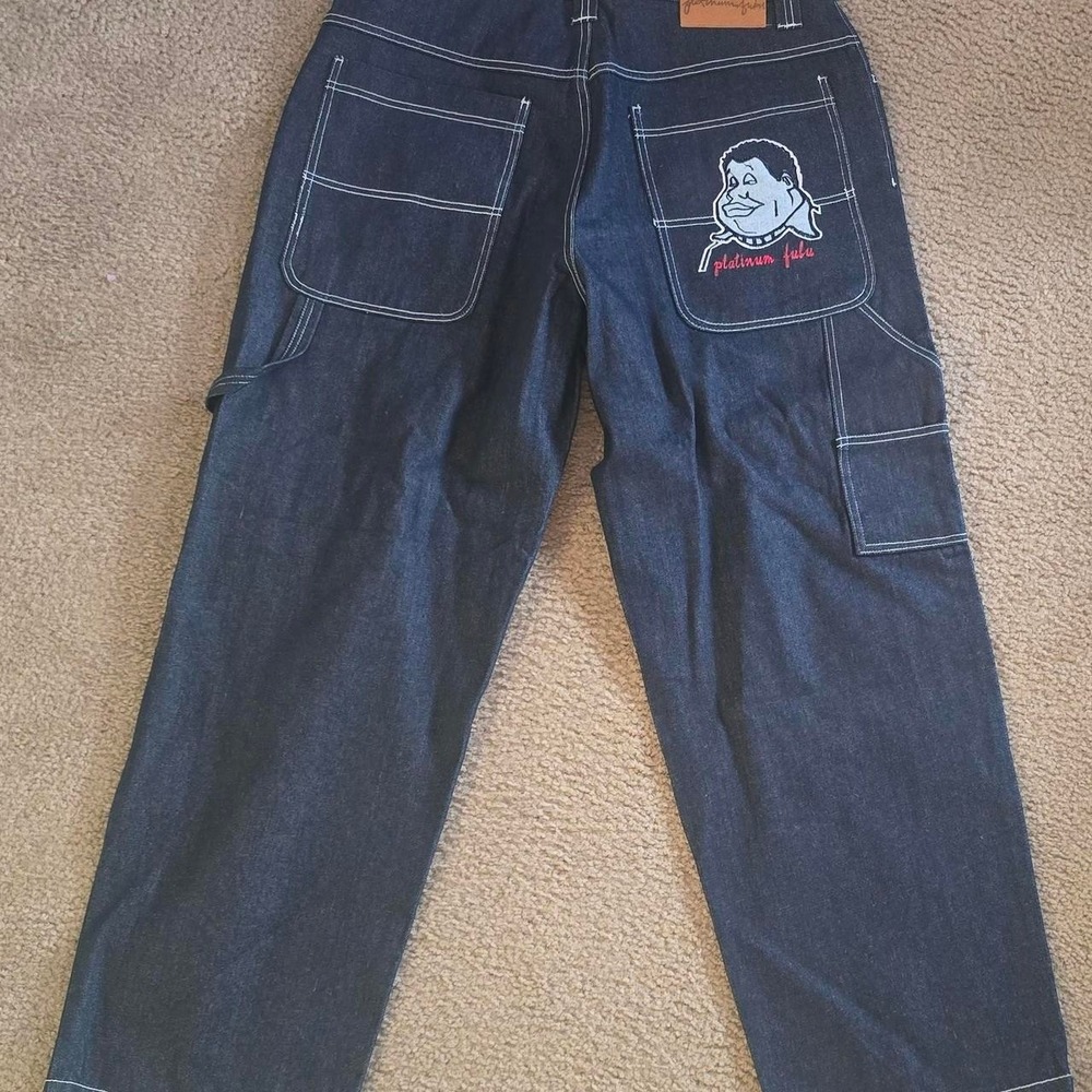 Fat Albert Fubu Platinum Jeans Men's 40x32 Big Face Embroidered Carpenter Y2K